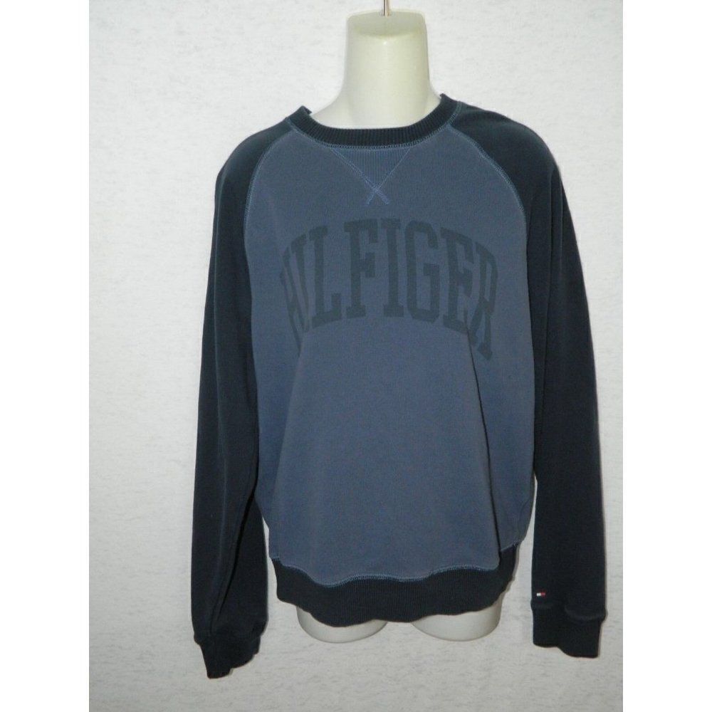 Tommy Hilfiger Sweatshirt Y2K Navy Blue Spellout Baseball Style Size Small